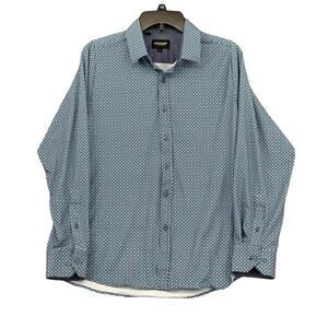 Duchamp London Shirt Men Medium Blue Geometric Flip Cuffs Long Sleeves Button Up